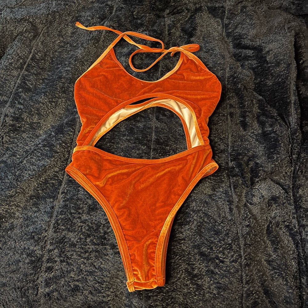 Burnt orange velvet swimsuit